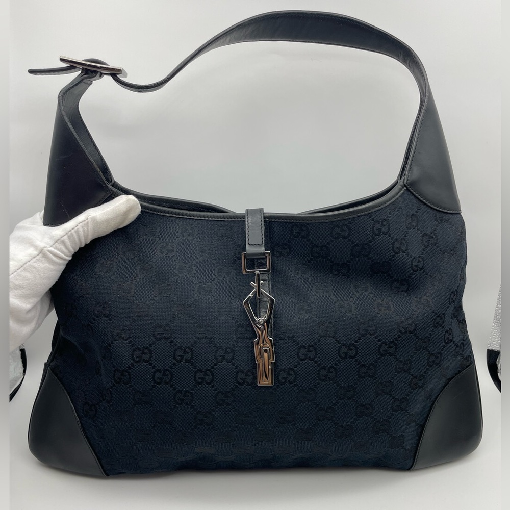 Gucci Black GG Shoulder Bag with Silver Hardware